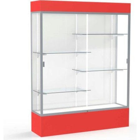 WADDELL DISPLAY CASE OF GHENT Spirit Lighted Display Case 60"W x 80"H x 16"D White Back Satin Finish Red Base & Top 3175WB-SN-RD